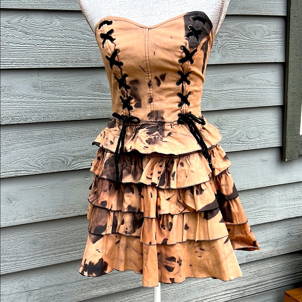 RARE S&G Sequoia Gita tie dye tiered bohemian Steam punk dress Small 4